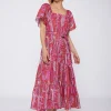 Mujer Vilagallo Vestido Volantes Paisley Rosa