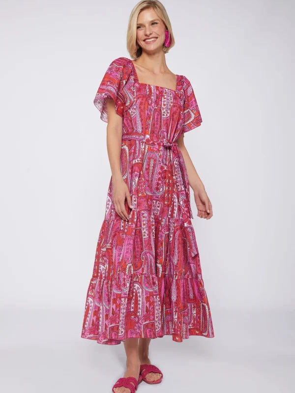 Mujer Vilagallo Vestido Volantes Paisley Rosa