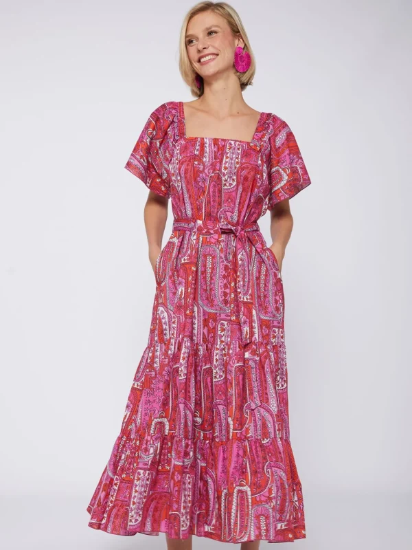 Mujer Vilagallo Vestido Volantes Paisley Rosa