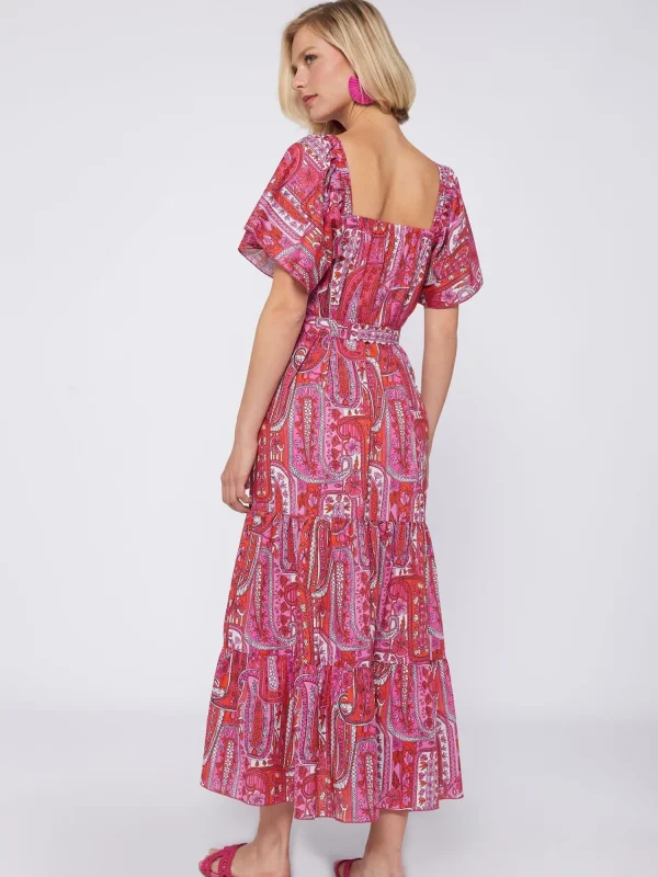 Mujer Vilagallo Vestido Volantes Paisley Rosa