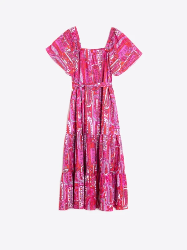 Mujer Vilagallo Vestido Volantes Paisley Rosa