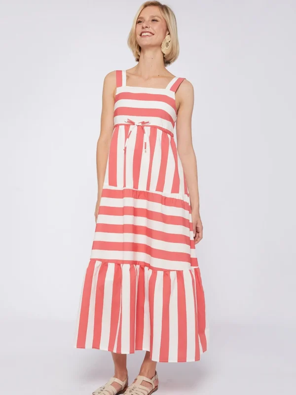 Mujer Vilagallo Vestido Volantes Rayas Coral