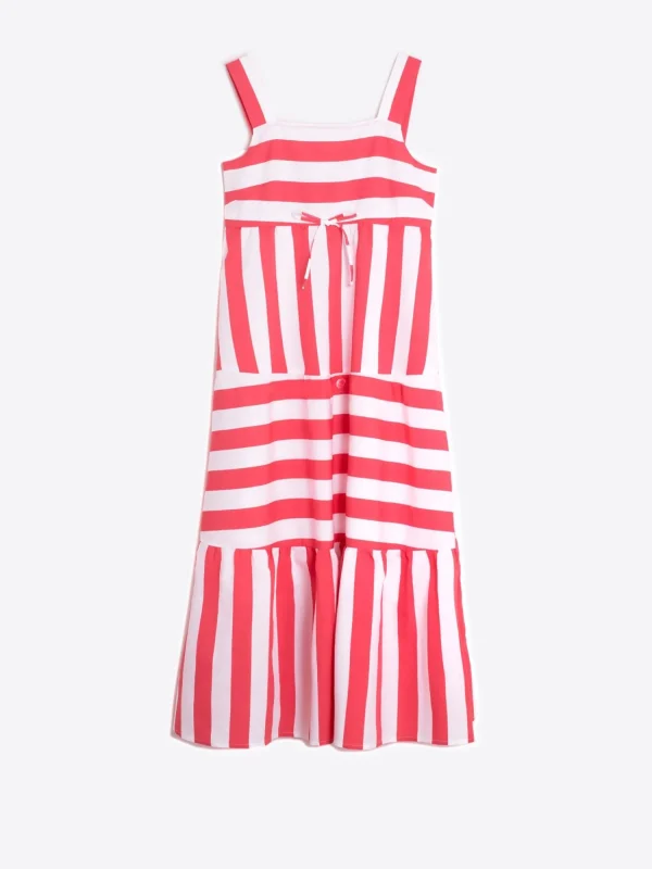 Mujer Vilagallo Vestido Volantes Rayas Coral