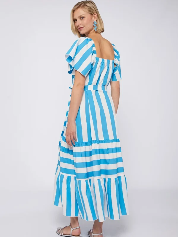 Mujer Vilagallo Vestido Volantes Rayas Turquesa