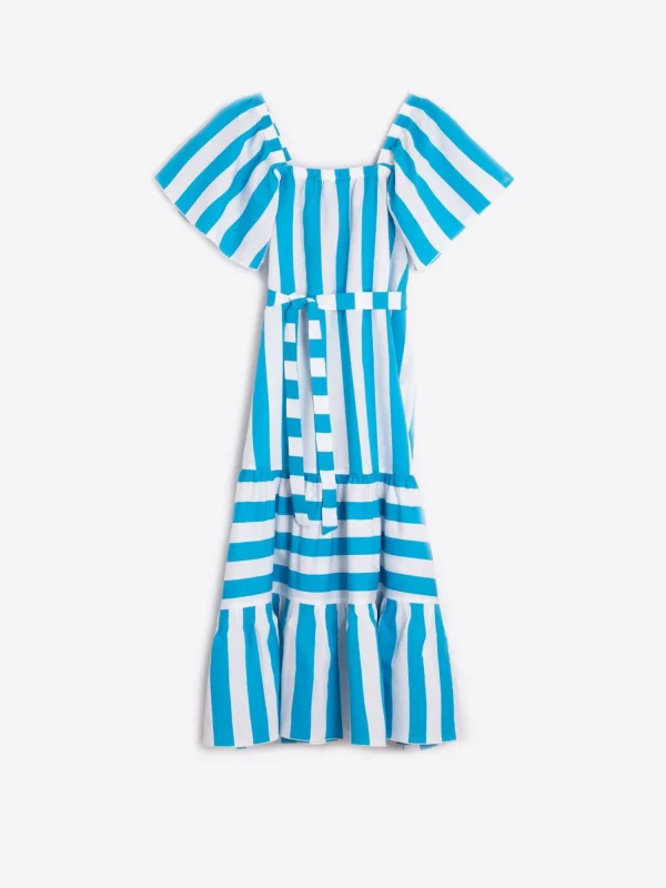 Mujer Vilagallo Vestido Volantes Rayas Turquesa