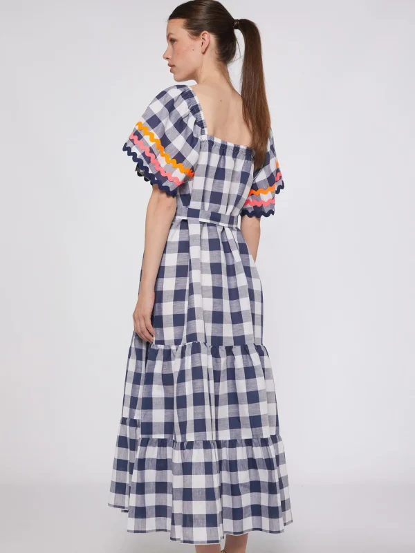 Mujer Vilagallo Vestido Volantes Vichy Navy