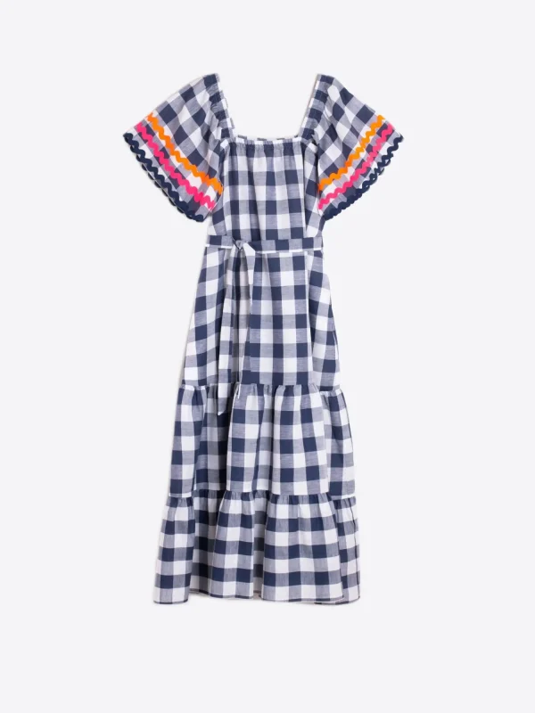 Mujer Vilagallo Vestido Volantes Vichy Navy